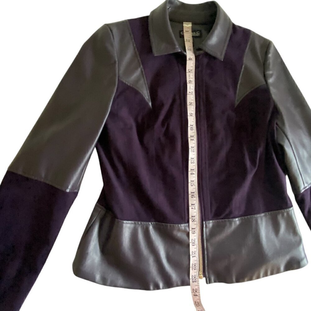 Conrad C Mixed Media Deep Plum Zip Up Faux Leather Jacket 10 - Picture 7 of 14